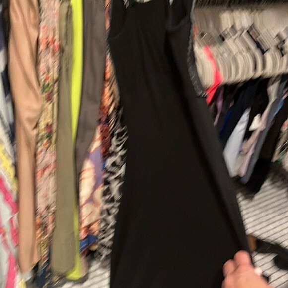 SKY black maxi dress with leather trim detail, sz S - Picture 4 of 4